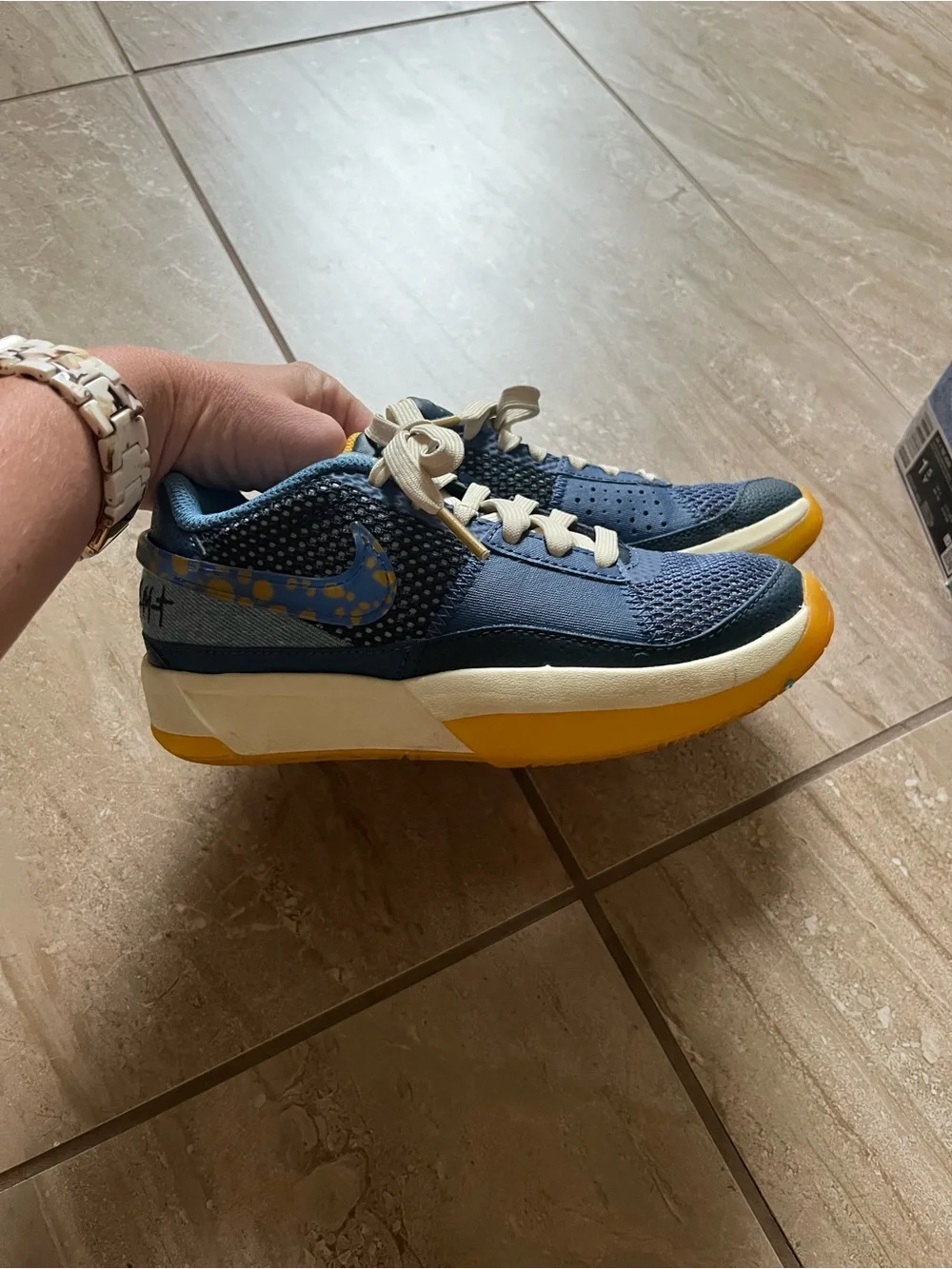 Ja 1 Nike Kids Blue and Yellow Low-Top Sneakers